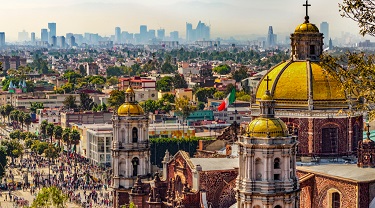 Basilica and cityscape of Mexico City