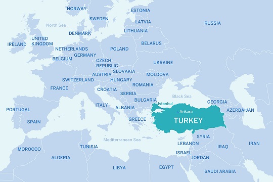 Map of Turkey and surrounding countries
