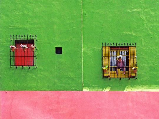Pink and green building in Argentina