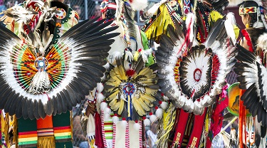 Ceremonial feathered headdresses at powwow