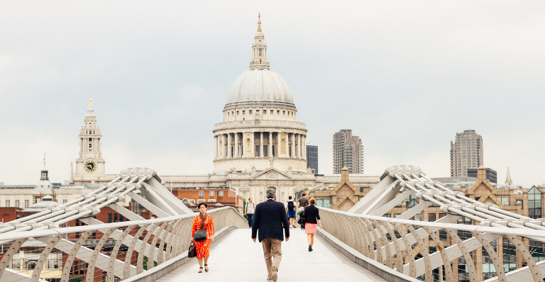 People walking on a bridge 