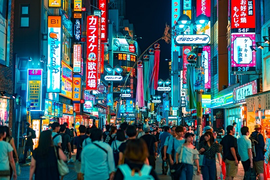 Busy market in Japan