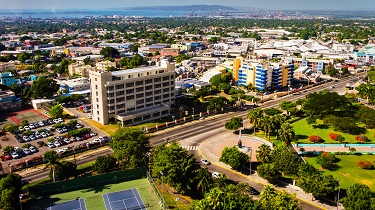 Aerial view of cityscape in Kingston, Jamaica.