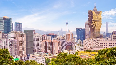 Cityscape view of Macao in daylight.