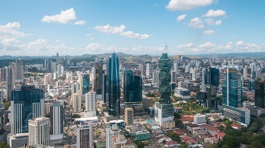 Skyline aerial view of Panama City business district.