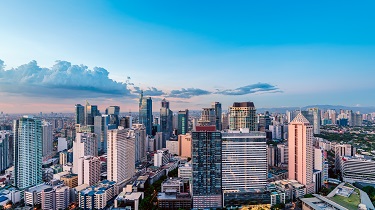 Vue aérienne de Makati, le quartier des affaires de la métropole de Manille.