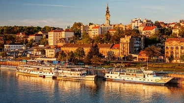 Sun shines on the Sava River in Belgrade, Serbia.