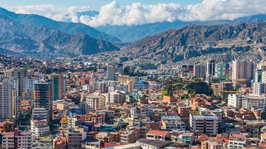 Aerial cityscape view of La Paz, Bolivia.