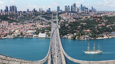 Bridge spans sea in Istanbul, Turkey