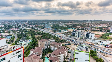 Aerial view of the cityscape of Accra, Ghana