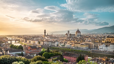 Panoramic view of Florence, Italy skyline at dusk