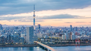 Vue du vaste horizon de Tokyo, au Japon, au crépuscule.