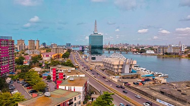 View of Lagos cityscape and lagoon in Nigeria