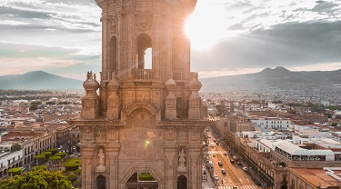 Sunlight beams through Mexican church