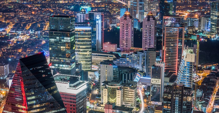 Business sector in downtown Istanbul at night