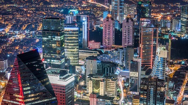 Business sector in downtown Istanbul at night