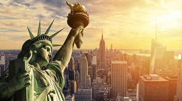 Statue of Liberty overlooking Lower Manhattan