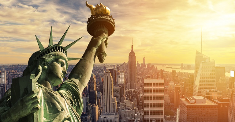 Statue of Liberty overlooking Lower Manhattan