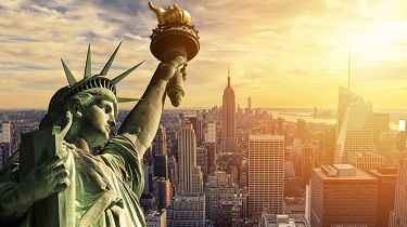 Statue of Liberty overlooking Lower Manhattan