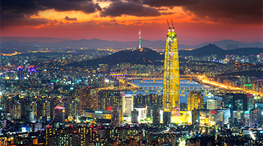 A photo of downtown Seoul, South Korea at night