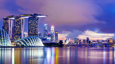 The Singapore skyline at dusk. 