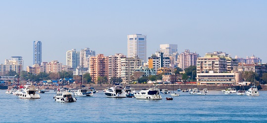 Aerial view of Mumbai along the waterfront