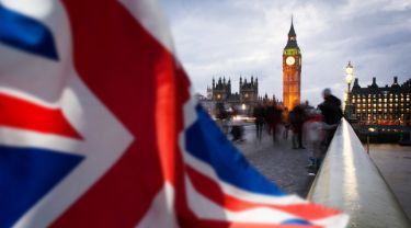 British union jack flag and big Ben clock tower