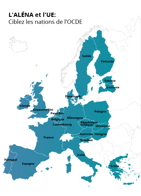 Map of Europe with these OECD nations highlighted