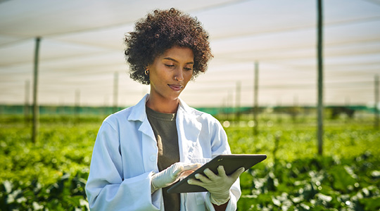 Woman holding tablet in the greenhouse