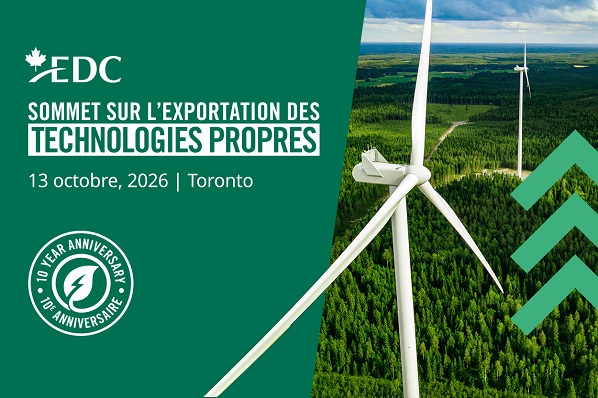 Sommet d’EDC sur l’exportation des technologies propres 2026, le 13 octobre, Toronto