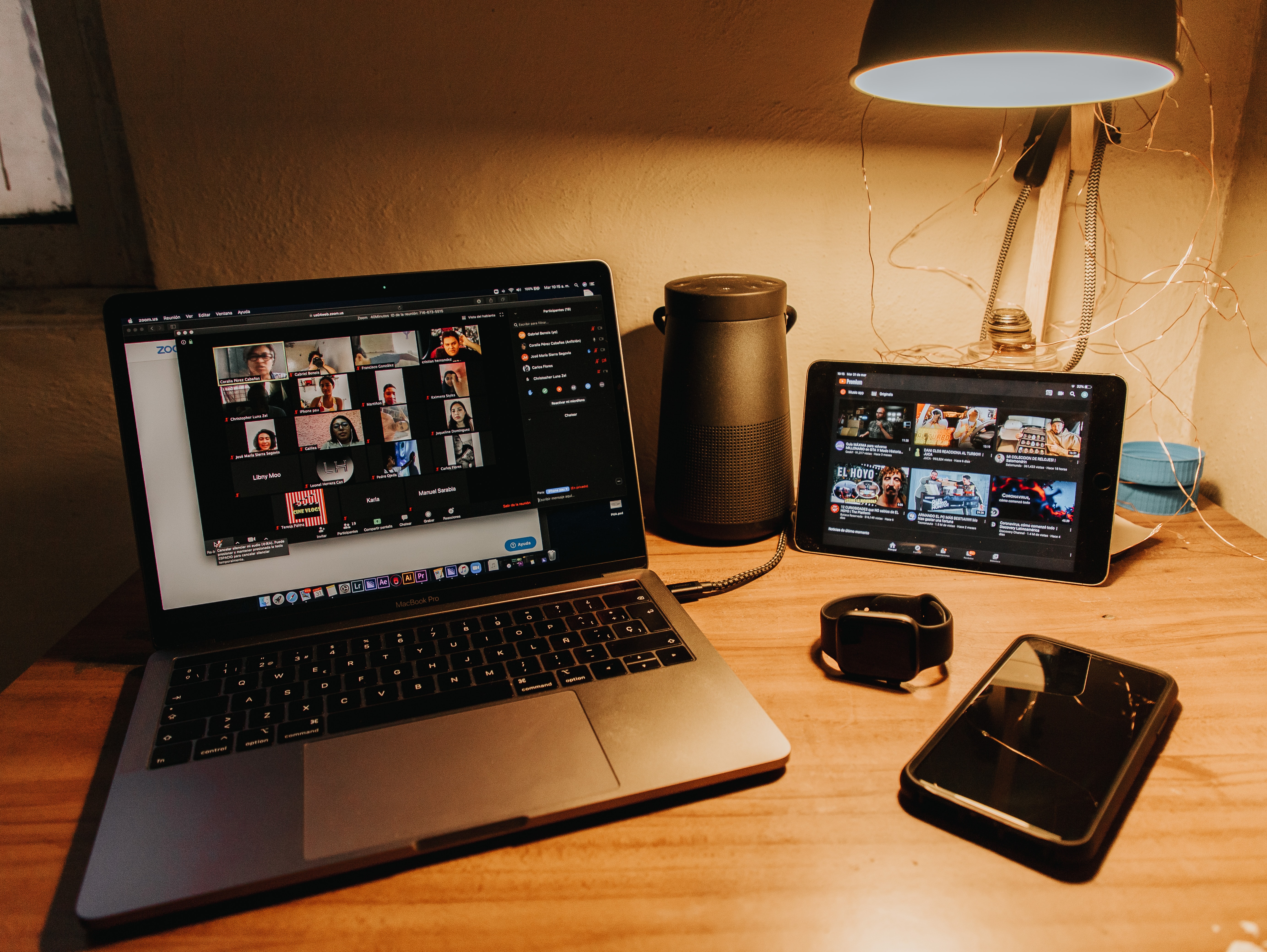 Employees hold an online video conference