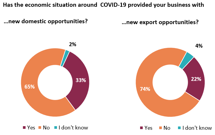 33% of companies cite new domestic opportunities, and 22% of companies indicate new export opportunities as a result of COVID-19