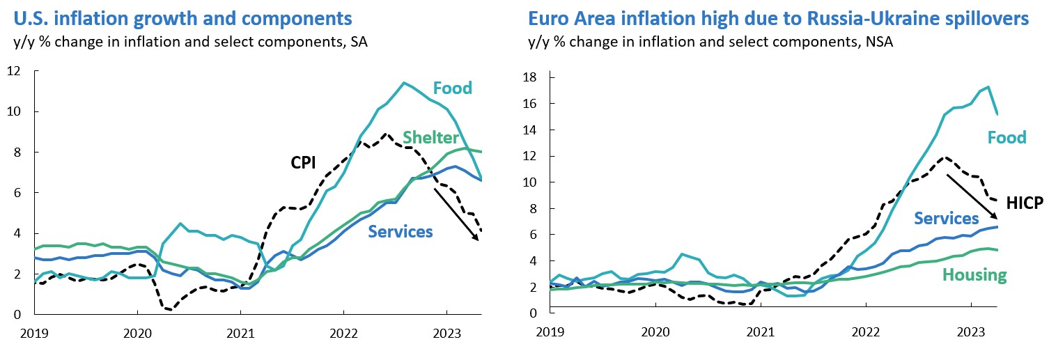Inflation in many advanced economies is coming down as economic activity slows