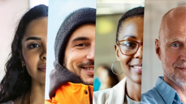 Portraits of four diverse individuals looking into camera.