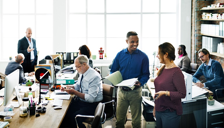 Eight service exporters of all ages, demographics work in office