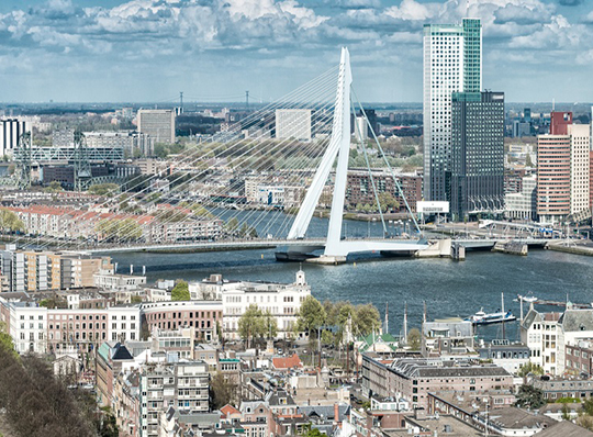 Beautiful aerial view of Rotterdam, Netherlands skyline