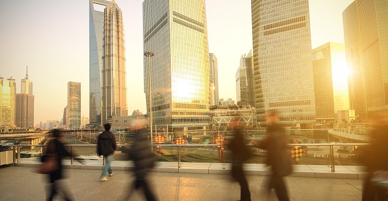Pedestrians respect physical distancing on Chinese city boardwalk