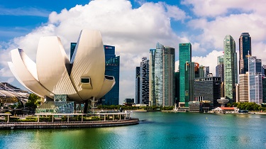 Singapore waterfront with lotus-shaped ArtScience Museum