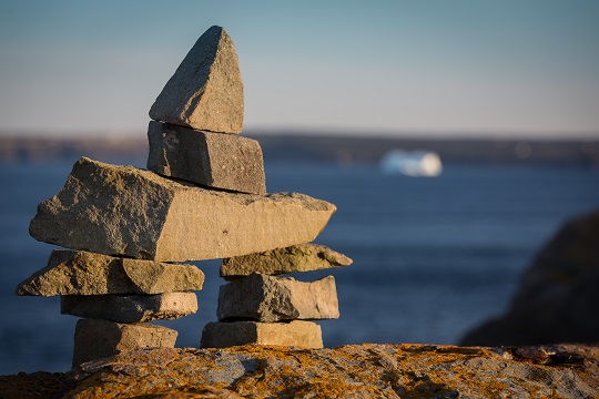 Inukshuk landmark along the Newfoundland coastline 