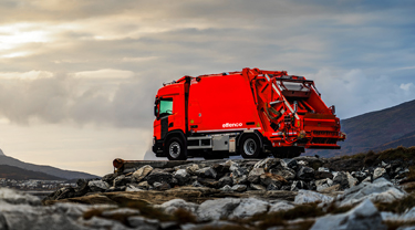 Truck and containers in port facility