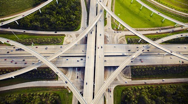 Aerial view of Houston, Texas, overpass and traffic.