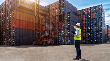 Port worker monitors shipping container logistics