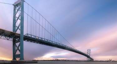 The Ambassador bridge in the border between United States and Canada
