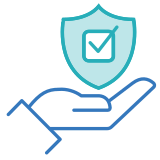 Icon of an open hand with a shield above it, featuring a checkmark.