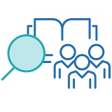 Picture of magnifying glass, people and book symbolizing ESG material topics relevant to EDC.