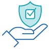 Graphic of a hand holding a badge with a checkmark representing completion of code of conduct training
