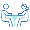 Graphique d’un homme et d’une femme à une table, illustrant le fait que notre conseil d’administration est composé à 50 % de femmes.
