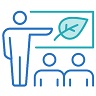 Graphic of person presenting with a leaf on screen representing sustainable and responsible business onboarding