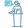 Graphic of woman speaking at a podium representing women-owned and -led business facilitated by EDC