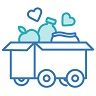 Icon of box filled with goods and support to represent charitable organizations supported